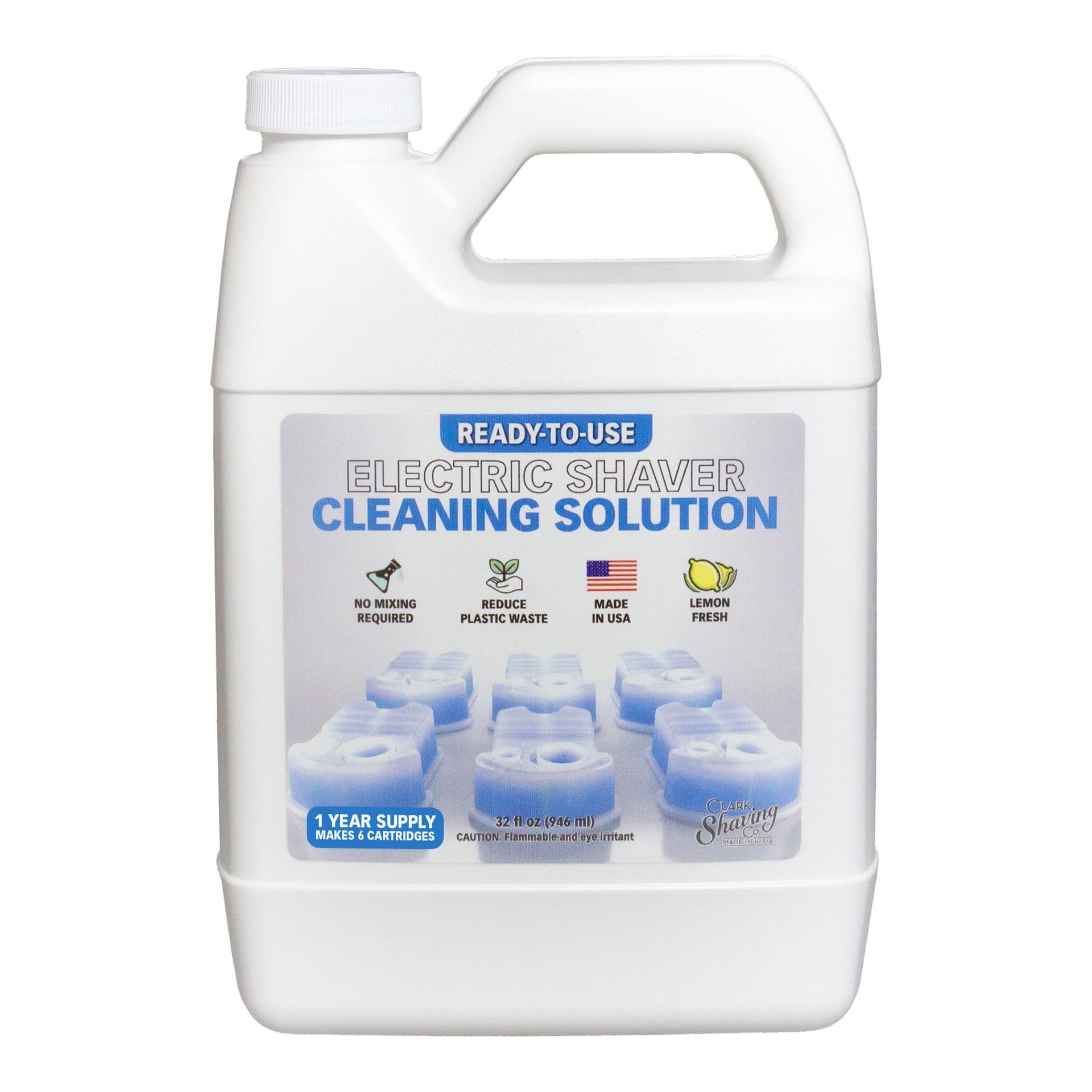 Clark Shaving Co. 32oz Shaver Cleaning Solution & Easy Refill. Compatible with Braun Clean & Renew